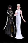  2girls 3d black_background black_hair blonde_hair dress final_fantasy final_fantasy_xv full_body gentiana highres looking_at_viewer lunafreya_nox_fleuret multiple_girls official_art square_enix white_dress 