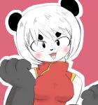  1girl black_eyes blush chinese_clothes denbukuro female furry open_mouth panda short_hair simple_background solo upper_body white_hair 