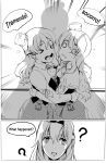  &gt;_&lt; 3girls ? closed_eyes comic english greyscale hat highres hug italian kantai_collection long_hair mizuki_(mizuki_ame) monochrome multiple_girls pola_(kantai_collection) ranguage scared shadow tears translated traumatized warspite_(kantai_collection) zara_(kantai_collection) 