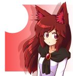  1girl animal_ears blush brooch brown_hair closed_mouth full_moon imaizumi_kagerou jewelry long_sleeves looking_at_viewer moon red_eyes red_moon solo touhou upper_body wolf_ears wool_(miwol) 