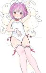  1girl :o animal_ears blush bow bowtie bunnysuit detached_collar fake_animal_ears hairband hand_on_own_stomach minato_tomoka mole mole_under_eye pink_eyes pink_hair rabbit_ears red_bow red_bowtie red_ribbon ribbon rou-kyuu-bu! sekiya_asami side-tie_leotard sketch solo thigh-highs thigh_ribbon wrist_cuffs 