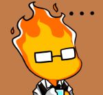  ... 1boy bow bowtie brown_background cleaning cleaning_rag cup drinking_glass fire glasses grillby gyate_gyate lowres male_focus shotglass simple_background solo undertale upper_body vest yaruky 