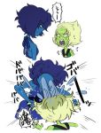  2girls blue_eyes blue_hair blue_skin forehead_jewel green_hair green_skin lapis_lazuli_(steven_universe) multiple_girls peridot_(steven_universe) short_hair sikaku367 steven_universe 