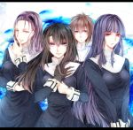  4girls adjusting_clothes adjusting_gloves asagami_fujino bangs black_dress black_gloves black_hair blank_eyes blue_eyes blunt_bangs blush breasts brown_hair closed_mouth dress dust expressionless gloves habit hair_between_eyes hairband hand_on_own_chest kara_no_kyoukai kokutou_azaka letterboxed long_hair long_sleeves looking_at_viewer medium_breasts multiple_girls no_pupils nuko_(62ys18) ouji_misaya pink_eyes purple_hair school_uniform seo_shizune short_hair sidelocks single_glove smile sweatdrop thinking upper_body v_arms very_long_hair 