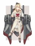  1girl blonde_hair blue_eyes braid crown dress french_braid full_body garter_straps kantai_collection legs_crossed long_hair long_sleeves machinery mini_crown off_shoulder sitting smile solo thigh-highs throne warspite_(kantai_collection) yuo_(yuo_sn220) 