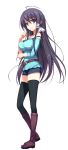  1girl absurdres belt_boots black_legwear boots full_body hand_on_own_chest highres knee_boots long_hair looking_at_viewer mizuno_rin reminiscence reminiscence_re:collect shorts smile solo thigh-highs tomose_shunsaku transparent_background very_long_hair violet_eyes 
