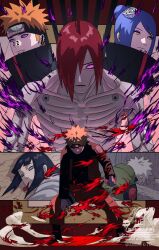  2girls 4boys black_hair black_jacket blonde_hair blue_hair facial_mark forehead_protector grey_hair hatake_kakashi highres hyuuga_hinata jacket konan_(naruto) multicolored_jacket multiple_boys multiple_girls nagato_(naruto) naruto_(series) naruto_shippuuden orange_hair orange_jacket pain_(naruto) red_hair ringed_eyes rinnegan sennin_mode sssiii7610 topless_male two-tone_jacket uzumaki_naruto violet_eyes whisker_markings yellow_eyes 