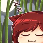  1girl :3 animal_ears bamboo bamboo_forest brown_hair forest imaizumi_kagerou lowres moon nature night sleeping touhou wolf_ears wool_(miwol) zzz 