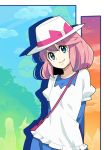  10s 1girl bag blue_eyes bow handbag hat hat_bow pink_hair pokemon pokemon_(game) pokemon_bw2 ruri_(pokemon) shuri_(84k) smile solo 