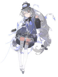  absurdres animal_ears black_dress black_hat braid cat_ears dress hat highres linorii original socks tomb white_background white_eyes white_hair white_socks 