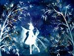  1girl bow full_body hair_bow highres kagamine_rin silhouette solo stain tanabata traditional_media vocaloid watercolor_(medium) wide_sleeves yura_nan 
