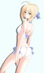  1girl artoria_pendragon_(swimsuit_archer)_(fate) ass bikini blonde_hair braid fate/grand_order fate/stay_night fate_(series) from_behind green_eyes highres long_hair saber smile solo standing swimsuit tamaki_(tamaki_pic) 