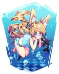  1girl animal_ears barefoot bikini blonde_hair blue_eyes elin_(tera) long_hair orca ponytail rabbit_ears swimsuit tail tera_online transparent_background underwater whale winterseoya 