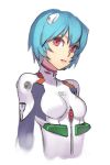  1girl ayanami_rei bangs blue_hair bodysuit breasts closed_mouth expressionless from_side head_tilt headgear highres looking_at_viewer neon_genesis_evangelion number pilot_suit plugsuit red_eyes short_hair simple_background sketch small_breasts solo turtleneck upper_body white_background yuksi 