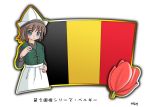  1girl belgian_flag belgium brown_hair flag green_eyes hat murakami_senami 