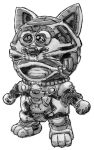  1boy animal_ears cat_ears cross_section doraemon doraemon_(character) hit_toshi mechanization monochrome no_humans robot simple_background solo white_background x-ray 