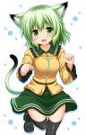  1girl animal_ears black_legwear cat_ears cat_tail fang komeiji_koishi leg_lift nagana_sayui no_hat no_headwear open_mouth paw_pose solo tail thigh-highs touhou 