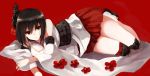  1girl black_hair detached_sleeves flower hair_ornament hibiscus highres kantai_collection kinona nontraditional_miko red_eyes short_hair solo wide_sleeves yamashiro_(kantai_collection) 