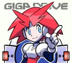  1girl beatrice_(pulseman) blue_eyes gloves looking_to_the_side outline pulseman redhead short_hair simple_background smile solo sugimori_ken upper_body white_background white_gloves 