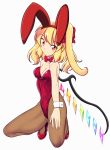  1girl animal_ears blonde_hair bow bowtie breasts bunny_tail bunnysuit cleavage detached_collar flandre_scarlet kagayama_hajime long_hair medium_breasts pantyhose rabbit_ears red_eyes solo tail touhou wings wrist_cuffs 