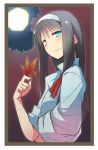  00s 1girl black_hair blue_eyes blush do_(taka) flat_chest full_moon hairband leaf light_smile long_hair moon school_uniform sleeves_pushed_up solo tohno_akiha tsukihime 