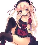  :p blonde_hair blush brown_eyes choker dress dress_lift finger_to_mouth garter_straps gothic_lolita hairband lolita_fashion lolita_hairband long_hair original rubi-sama thigh-highs thighs tongue tongue_out very_long_hair 