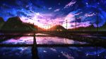  backlighting clouds dusk highres hill horizon landscape light_particles moon no_humans original outdoors perspective plant pole power_lines reflection rice_paddy ripples scenery sky smile_(qd4nsvik) star_(sky) starry_sky tree water 