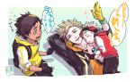  10s 3boys blonde_hair blue_eyes blush blush_stickers character_doll child hood hoodie jacket jigglypuff looking_at_another lying male_protagonist_(pokemon_go) multiple_boys on_back open_clothes open_jacket pokemon pokemon_go sleeping spark_(pokemon) tan tearing_up translation_request visor_cap yoshimi 