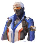  1boy absurdres highres jacket mask overwatch ramgu scar short_hair simple_background soldier:_76_(overwatch) visor 