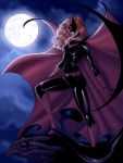  1girl artist_request batwoman bodysuit boots cape dc_comics full_moon gargoyle gauntlets high_heel_boots kate_kane mask moon night red_shoes redhead shoes solo source_request standing wig 
