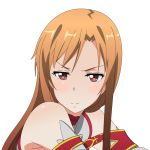  1girl asuna_(sao) brown_eyes brown_hair detached_sleeves highres long_hair looking_at_viewer portrait simple_background solo spiceg sword_art_online white_background 