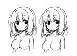  1girl bangs breasts collarbone commentary_request female hair_between_eyes large_breasts long_hair monochrome multiple_views no_nipples nude original simple_background upper_body white_background yuzuki_gao 