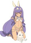  1girl absurdly_long_hair animal_ears bikini blade_(galaxist) breasts dark_skin egyptian egyptian_clothes fate/grand_order fate_(series) headband high_heels jackal_ears jewelry kneeling long_hair medjed navel nitocris_(fate/grand_order) sandals small_breasts swimsuit under_boob very_long_hair 