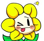 &gt;_o :p ;p blush blush_stickers chibi flower flowey_(undertale) gyate_gyate looking_at_viewer lowres motion_line motion_lines one_eye_closed simple_background smile solo star tongue tongue_out undertale white_background yaruky 