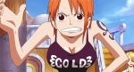  1girl animated animated_gif bouncing_breasts breasts cleavage nami_(one_piece) one_piece orange_hair 