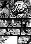  2girls animal_ears blood cat_ears claws comic fangs greyscale hairband heart highres kaenbyou_rin komeiji_satori monochrome monster multiple_girls niiko_(gonnzou) open_mouth shaded_face sharp_teeth short_hair silhouette teeth touhou 