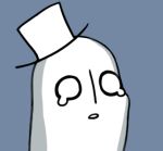  androgynous ghost gyate_gyate hat lowres monochrome napstablook o_o parted_lips simple_background solo tears top_hat undertale upper_body yaruky 