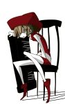  1girl big_hat brown_hair chair female hat keyboard lyrica_prismriver open_mouth pale_skin short_hair sitting solo tomatojam touhou yellow_eyes 