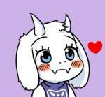  1girl blue_eyes blush blush_stickers chibi eyelashes fangs gyate_gyate heart horns lowres monster purple_background simple_background smile solo toriel undertale white_hair yaruky 