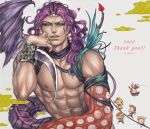  1girl 5boys abs blade blonde_hair brown_hair caesar_anthonio_zeppeli checkered chibi earrings esidisi goriraneesan headband horns jewelry jojo_no_kimyou_na_bouken joseph_joestar_(young) kars_(jojo) lisa_lisa long_hair multiple_boys muscle purple_hair shiny single_wing tentacle violet_eyes wamuu white_hair wings 