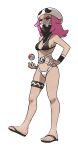  10s 1girl bikini cleavage mask npc_trainer photoshop pink_eyes pink_hair poke_ball pokemon pokemon_(game) pokemon_sm sandals team_skull team_skull_grunt 