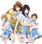  4girls blush hibike!_euphonium ikeda_shouko instrument katou_hazuki kawashima_sapphire kousaka_reina kyoto_animation long_hair multiple_girls oumae_kumiko school_uniform serafuku short_hair skirt smile transparent_background trumpet white_background 