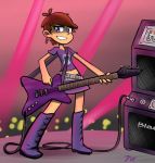  1girl amplifier boots earrings eyelashes guitar holding looking_at_viewer luna_loud navel nickelodeon saraarai_(pixiv16146428) short_hair skirt skull solo the_loud_house 