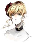  1girl beatrice blonde_hair blue_eyes choker flower hair_bun hair_flower hair_ornament rose sofy tears umineko_no_naku_koro_ni upper_body 