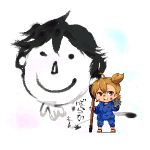  1girl barakamon brown_eyes brown_hair brush_stroke child japanese_clothes jinbei_(clothes) kotoishi_naru lowres open_mouth paintbrush pixel_art shirosu short_hair side_ponytail smile 