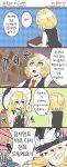 2girls 4koma alternate_costume backpack bag blonde_hair book caught cellphone comic flying_sweatdrops fuente green_eyes hat highres kirisame_marisa korean library mizuhashi_parsee multiple_girls necktie phone pointy_ears theft touhou translation_request voile witch_hat yellow_eyes 