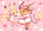  2girls artist_request black_eyes female flower furry magical_girl multiple_girls pikachu plant pokemon raichu skirt 