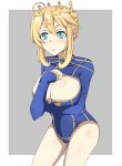  1girl ahoge artoria_pendragon_lancer_(fate/grand_order) blonde_hair blush breasts cleavage crown fate/grand_order fate/stay_night fate_(series) green_eyes highres riichi_(yamataku0) saber solo 