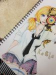  a1amorea1a1 blonde_hair breasts candy cleavage highres kesha_rose_sebert lollipop necktie photo real_life sketch skirt thigh-highs traditional_media twintails zettai_ryouiki 