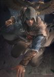  1boy animal assassin&#039;s_creed assassin&#039;s_creed:_revelations assassin&#039;s_creed_(series) beard bird ezio_auditore_da_firenze facial_hair hood male_focus scarf solo weapon 